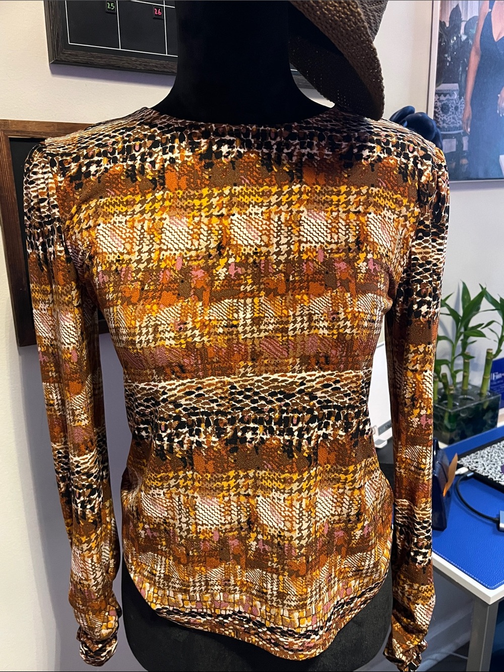 Long Sleeve Multicolor Plaid & Animal/Plaid Print Top